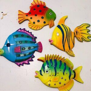 Set of 4 hand painted resin colorful fish wall decor. Excellent condition.